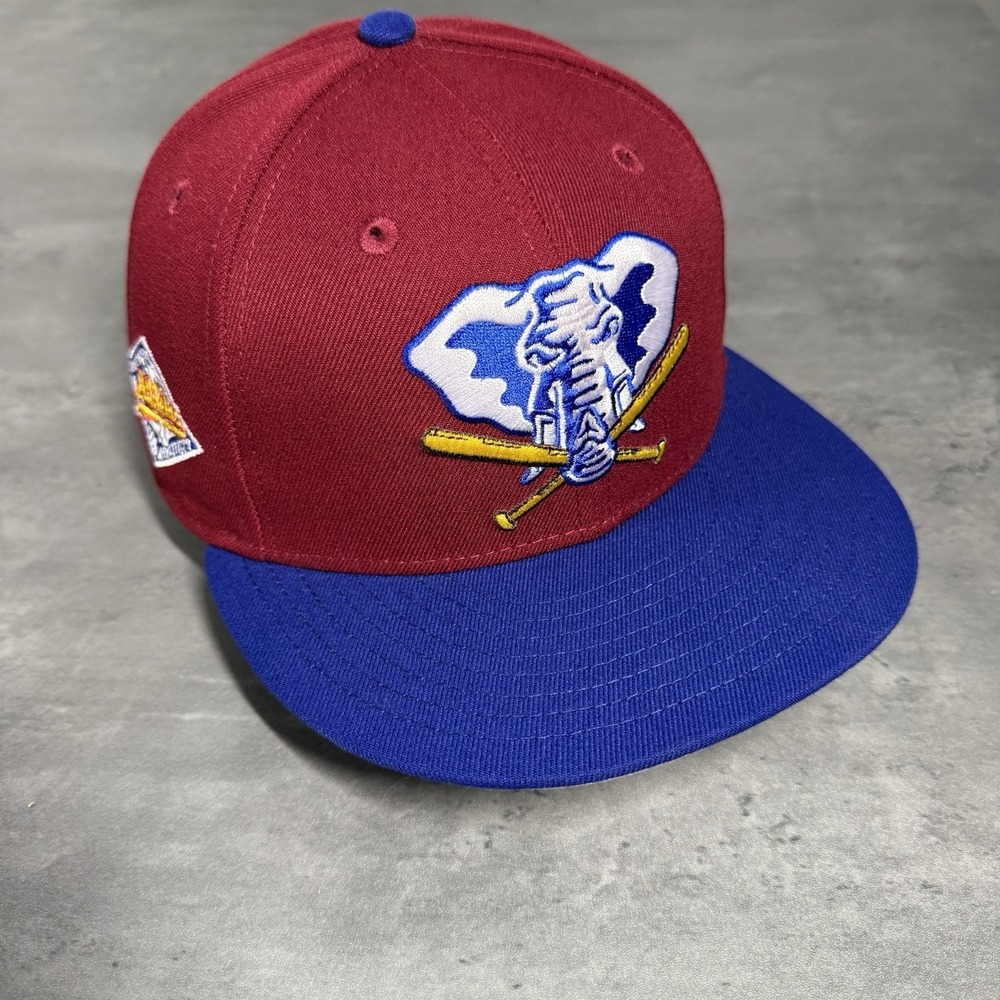 Hat Club Oakland Athletics A's New‎ Era Cap 7 1/4 Sangria 59Fifty Red Blue Patch